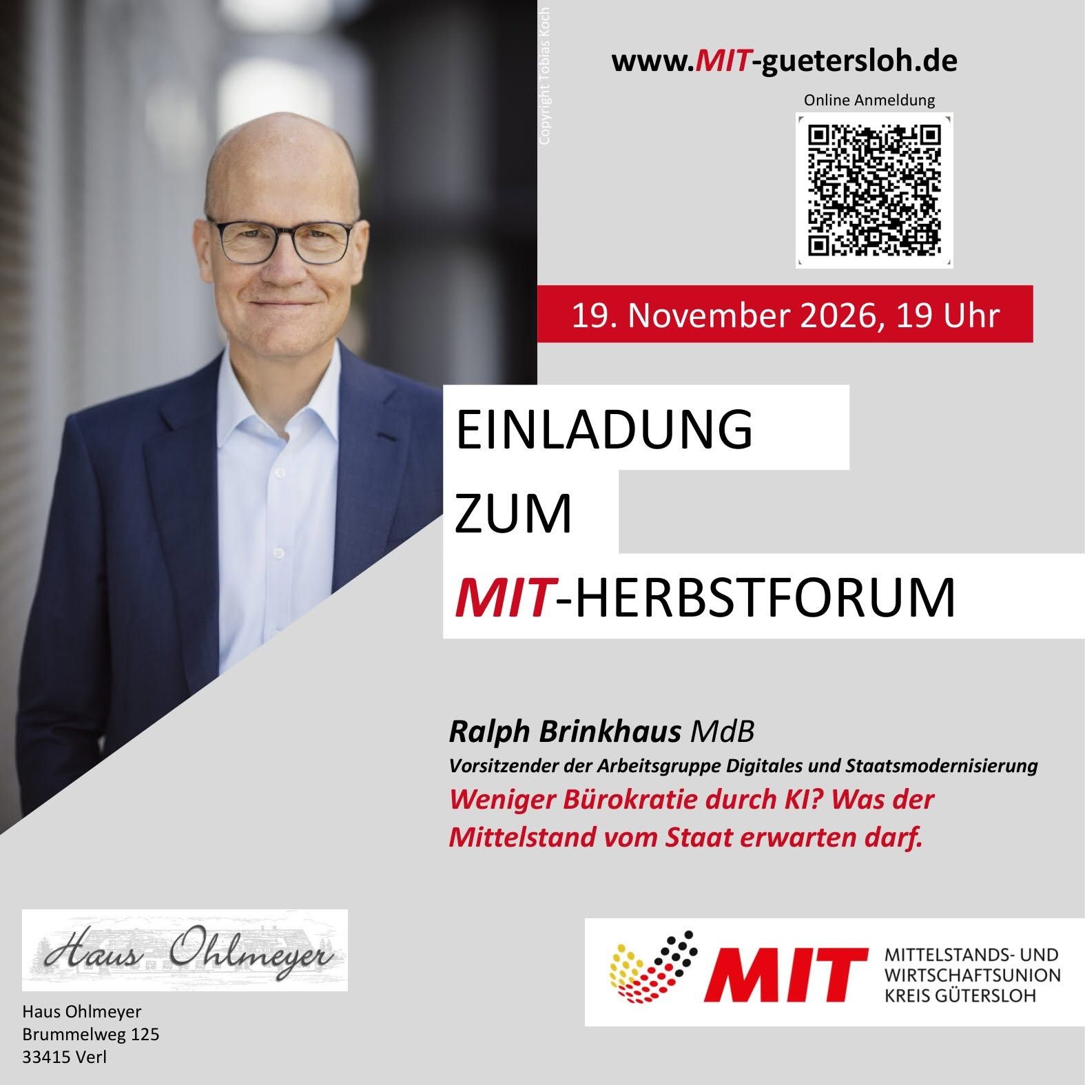 Einladung zum MIT-Herbstforum mit Referent Reichl Brückbauer am 19. November 2026, 19 Uhr.