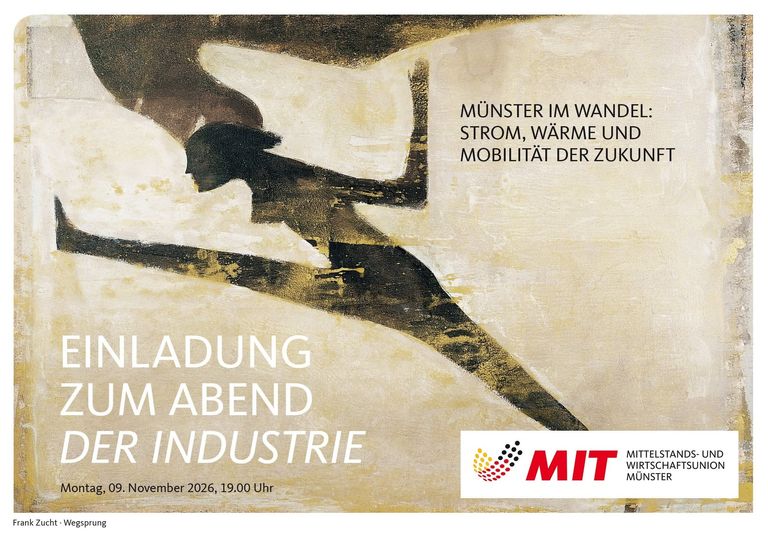 Einladungskarte: Abendveranstaltung „Industrie – Strom, Wärme und Mobilität der Zukunft“ mit MIT-Logo.